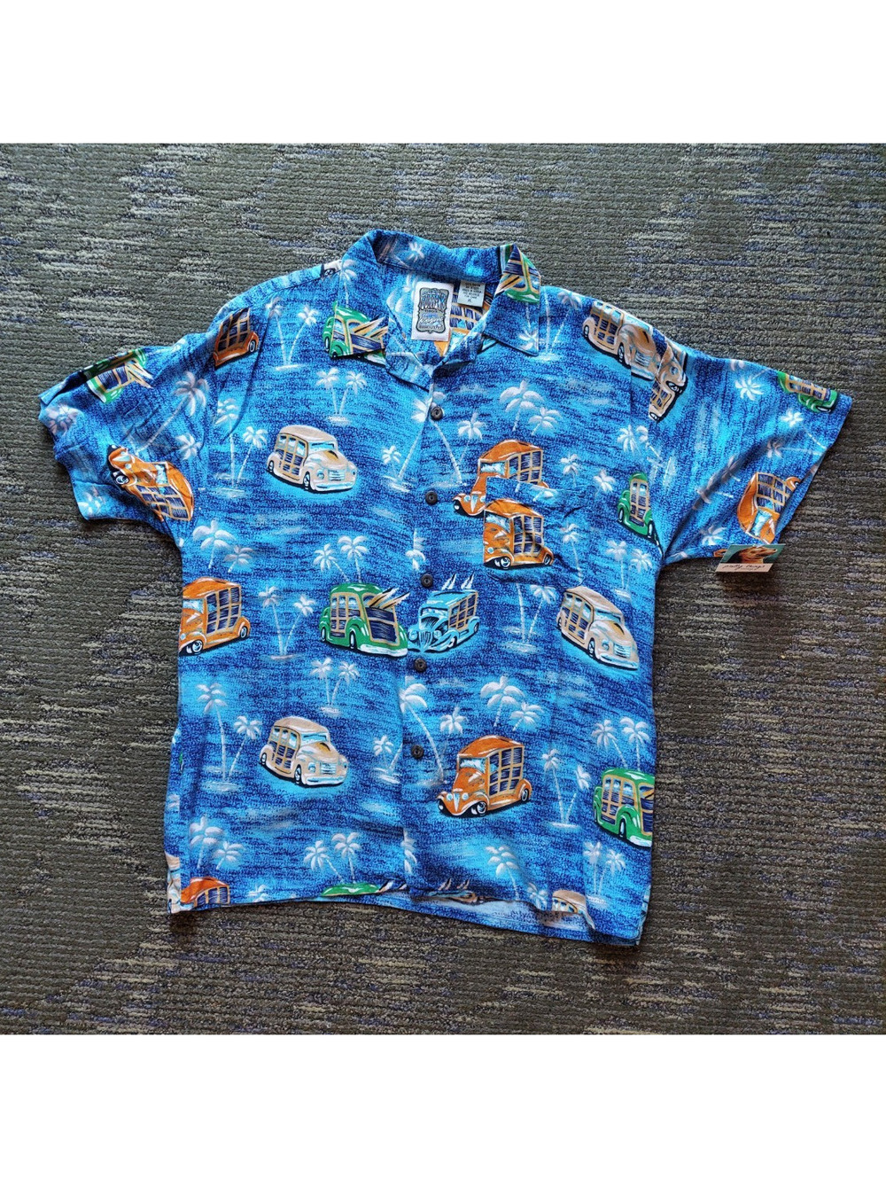 Ocean Current Boys XL Blue Rayon Graphic Print Hawaiian Button-Up Shirt